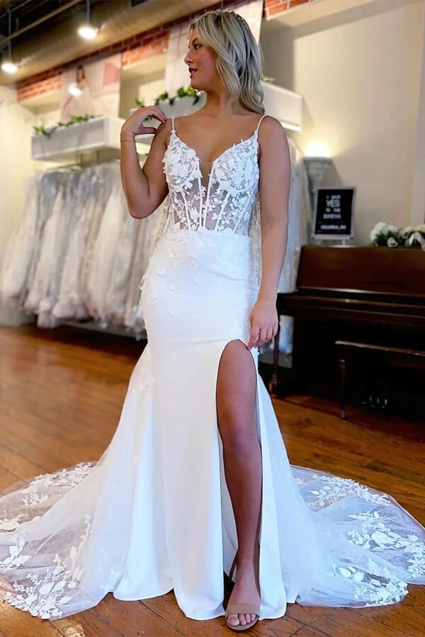 Luxury Long Sleeves Lace Elegant Mermaid Wedding Dresses, Bridal Dress –  SposaBridal